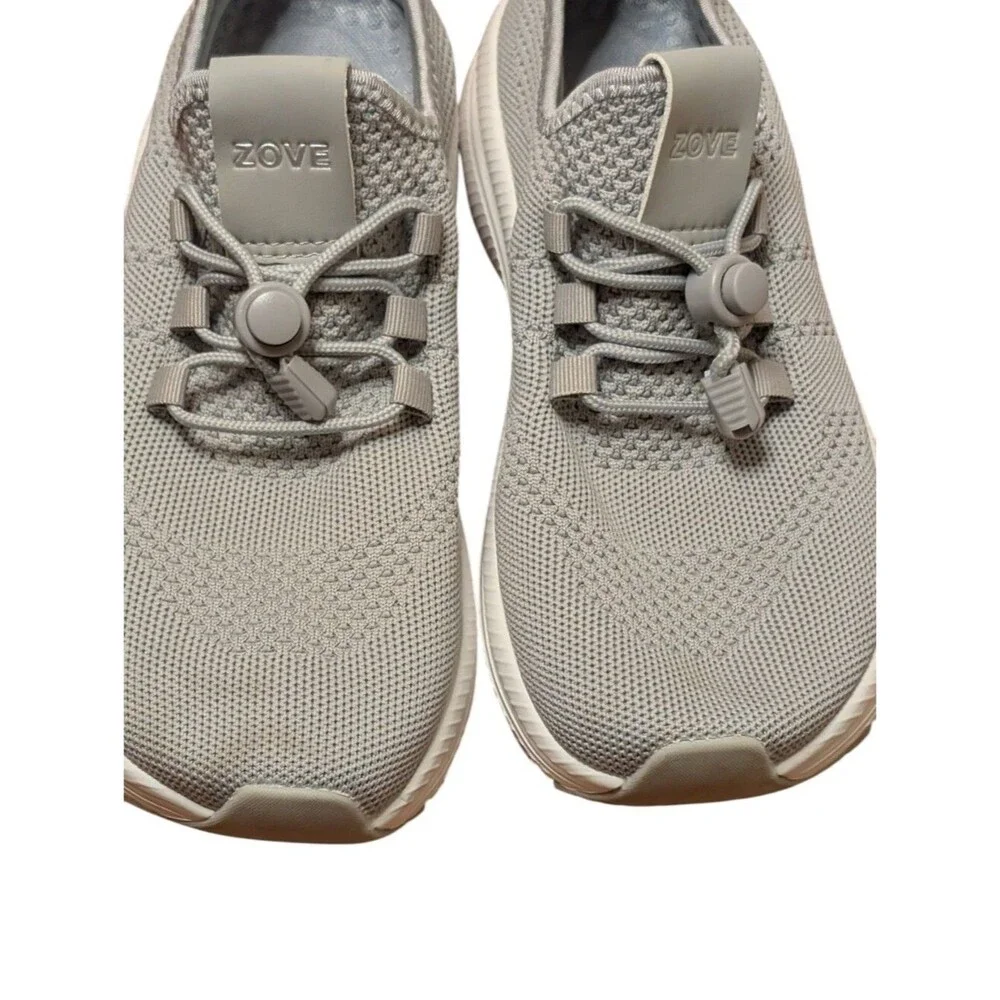 ZOVE Wide Toe Box Walking Shoes Gray Women's No-Tie Bungee Sneakers Size 43